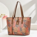 Minimalistische große Tote Bag im Color-Block-Design mit rosa und grauen Kunstlederpaneelen - 32*13*27 / Braun