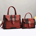 Zweiteiliges rotbraunes Handtaschen-Set mit Krokoprägung und goldener Schnalle - Handtasche Und Mini Tasche (JC W5681#) / Rot