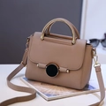 Khaki pebbled leather crossbody bag with gold metal handle and magnetic closure - Khaki