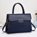 Sac à main bleu marine en similicuir avec plis accordéon élégants et fermoir doré - Bleu