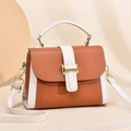 Chic two-tone crossbody bag in caramel brown and off-white with litchi grain texture - Caramel color