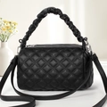 Black quilted crossbody handbag with textured leather and unique bubble handle design - 22cmx11cmx13cm / Black