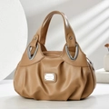 Borsa a mano kaki chic di grande capacità con dettagli argento e base in pelle plissettata - Cachi