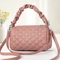 Dusty pink quilted crossbody bag with ruched top handle and detachable strap - 22cmx11cmx13cm / Dusky Pink