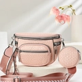 Bolso bandolera rosa de textura tejida con varios bolsillos y correa ancha de remaches - 21*15*8cm / Rosa