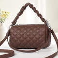 Deep brown quilted crossbody bag with stylish ruched handle and detachable strap - 22cmx11cmx13cm / Coffee
