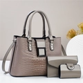 Set di 3 borse da donna in pelle di lucertola grigia con finitura lucida elegante - Grigio