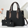 Set dettagliato di 3 borse nere in twill con borsa a mano, bustina e portacarte in oro - 27x13x22 cm / Nero