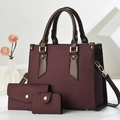 Burgundy 3-piece handbag set featuring a large tote, envelope wallet, and card holder - Wine Red