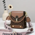Sac à bandoulière marron monogramme avec sangle rose et charm peluche mignon - 17*10*17 / Marron