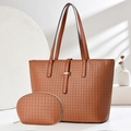 Set borsa tote marrone intrecciata con portamonete coordinato e dettagli dorati - 33*12*28 / Giallo Terra