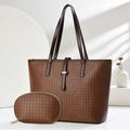 Set due pezzi borsa tote e pochette in pelle intrecciata marrone per donna alla moda - 33*12*28 / caffè