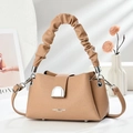 Chic khaki leather handbag with pleated cloud handle and adjustable crossbody strap - Khaki