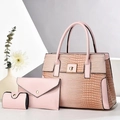 Set borse da donna rosa in 3 pezzi con motivo a coccodrillo e finiture dorate - Borsa a Mano Tracolla E Portafoglio / Rosa