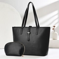 Set borsa tote nera minimalista con trama intrecciata e pochette coordinata elegante - 33*12*28 / Nero