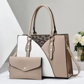 Dettaglio del set di borse a due pezzi in beige, bianco e con motivi leopardati - Kaki