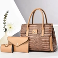 Ensemble de sacs à main 3 pièces camel avec cabas motif crocodile, pochette et porte-monnaie - Sac à Main Bandoulière Et Pochette Portefeuille / Khaki
