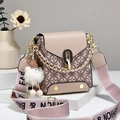 Pink and beige square crossbody bag with geometric patterns and a plush lamb pendant - 17*10*17 / Khaki