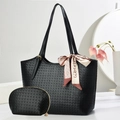 Borsa tote nera con trama intrecciata con sciarpa di seta decorativa e astuccio interno - Nero