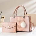 Set di borse rosa in similpelle motivo coccodrillo con due pezzi e ciondolo di perle - Rosa