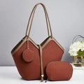 Ensemble trois pièces cabas plissé rouge brique avec garniture en cuir kaki chic - Jaune Terre