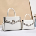 Two-piece white leather handbag set with woven trim and golden oval metal lock - 30*11*21 / White