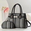 Schickes gestreiftes gewebtes Handtaschen-Set mit passender Tasche und goldenem Schloss - Länge 29 Breite 13 Höhe 21cm / Schwarz