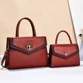 Deep red two-piece handbag set with metallic ring closure and textured woven edge - 30*11*21 / Red