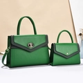 Two-piece green leather handbag set with woven edges and textured vertical embossed stripes - 30*11*21 / Green