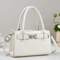 Elegant white leather handbag with silver lion head buckle and dual strap options - 23x9x15cm / White
