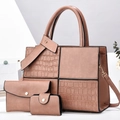 Three-piece handbag set featuring crocodile pattern tote, clutch bag, and mini coin purse - L30xW12xH23cm (Handle 16cm) / Three-Piece Set / Pink