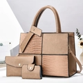 Set di borse da donna in tre pezzi color cammello con ecopelle a mosaico - Tote Pochette e Porta Carte / Cachi