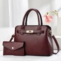 Deep wine red two-piece handbag set with gold hardware and small envelope wallet - Burgundy