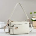 Minimalistische beige Umhängetasche mit Lychee-Struktur, Goldbeschlägen und mehreren Fächern - Weiß