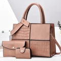 Set 3 pezzi rosa polvere con borsa a mano motivo coccodrillo e tracolla - Rosa