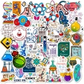 Wetenschappelijke stickers met kleurrijke laboratoriumbekers en chemie-iconen - Wetenschapslaboratorium Stijl (T01040854)