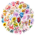 Primer plano de varios adhesivos florales vibrantes con diseños de plantas hechos a mano - Diseños de Flores Mezcladas