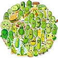 Bunte Cartoon-Gurken-Sticker mit lustigen Gurkenfiguren auf Skateboards und Gitarren - Lustige Gurkenmuster