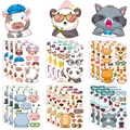 Kids DIY cartoon animal puzzle sticker set featuring pandas and cows for creative fun - Beautiful Face Change Style (T01041126)