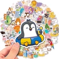 Cartoon animal sticker set featuring a cute penguin in a yellow float for DIY decor - Cute Animal Pattern Style (T01040644)