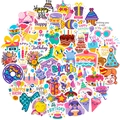 Lot de stickers d'anniversaire colorés avec gâteaux, ballons et personnages de dessins animés - Style Fête Joyeux Anniversaire