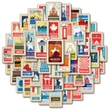 Vintage travel stamp stickers featuring world landmarks for laptops and refrigerators - World Landmark Style (T01040494)