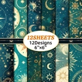12er-Pack 6x6 Zoll Tarot-Scrapbooking-Papier mit retro-kosmischen Sternenmotiven - Standardtyp