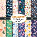 12-pack floral scrapbook paper sheets, 6x6 inch assorted pastoral patterns for DIY albums - Forest Floral Style