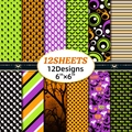 12er-Pack Halloween Scrapbook Papier Set 6x6 Zoll mit Kürbis und Geist Motiven - Schwarzes Halloween Material Papier (T01041257)