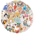 BOHO PVC stickerset met regenboog en abstracte motieven voor koffers en helmen decoratie - Portret Kunst Stijl (T01040741)