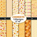 Lot de 12 papiers scrapbooking 6x6 pouces sur le thème d'automne et motifs floraux - Thème d'automne / Style Mignon à Petites Fleurs (T01041322)