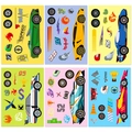 Pacchetto adesivi puzzle fai-da-te auto da corsa con vari design e sfondi colorati - Adesivi Auto da Corsa Crea un Volto