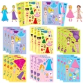 Detail of pink princess make-a-face sticker set with various DIY cartoon fashion outfits - Cartoon Dress-up Stickers