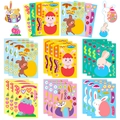 Set of 12 vibrant Easter bunny and egg puzzle stickers for kids DIY activity - Easter Rabbit Face Stickers